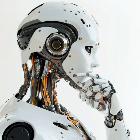 机械臂思考白色背景