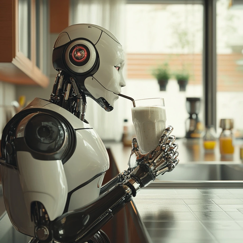 机器人厨房喝奶昔