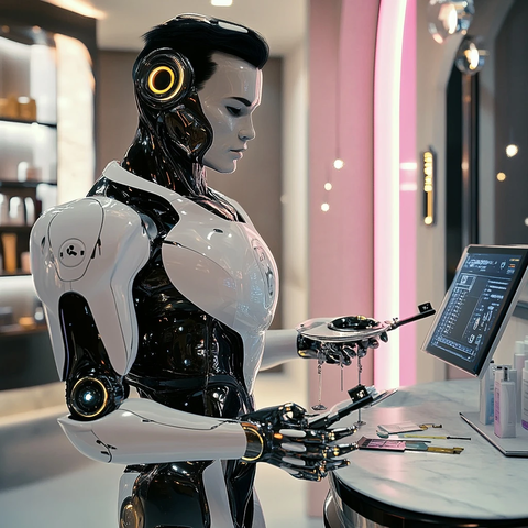 机器人美发师手持钥匙与成长尺