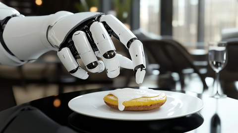 白色机械臂摆放早餐