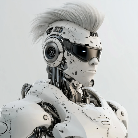 机器人带卷曲发型看镜头