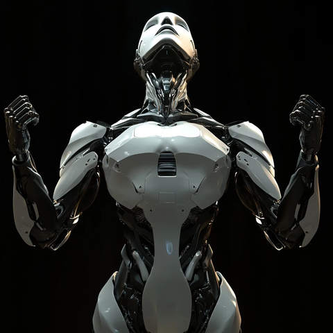 机器人仰望天空手臂展开