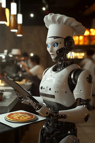 机器人服务员手持托盘记录笔记