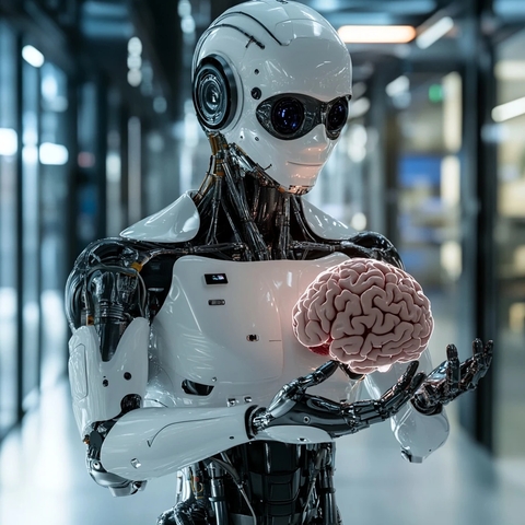 机器人手持人类大脑实验室场景