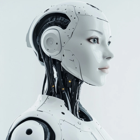 白色人形机器人头部特写