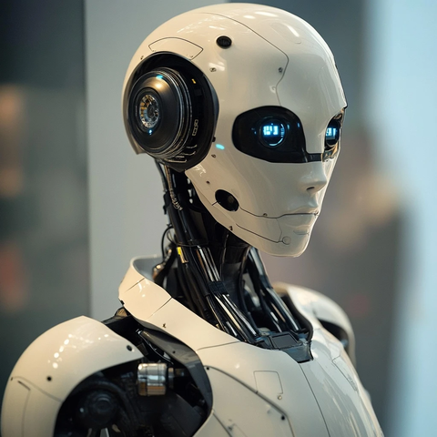 机器人紧张表情特写