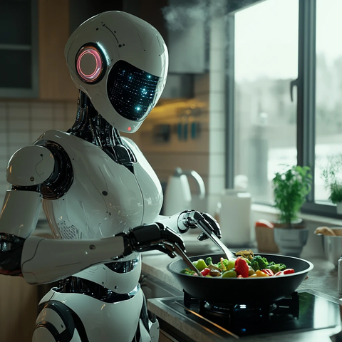 机器人烹饪蔬菜铁锅炒菜