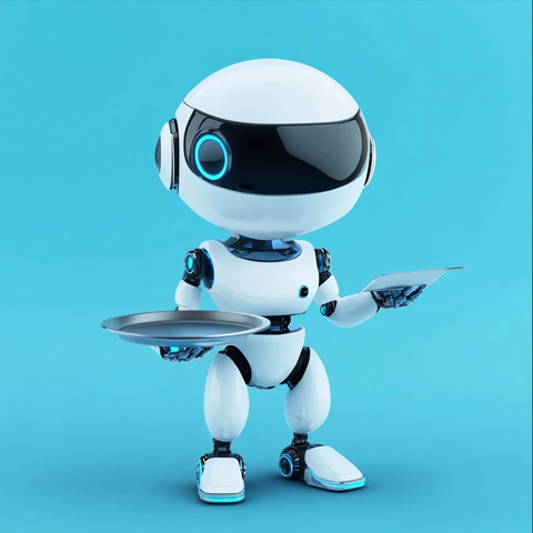 白色蓝色机器人托盘