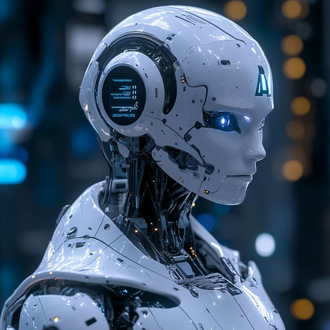 机器人观察微型城市与芯片