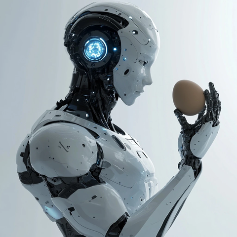 机器人手持脆弱的蛋展示轻柔触碰