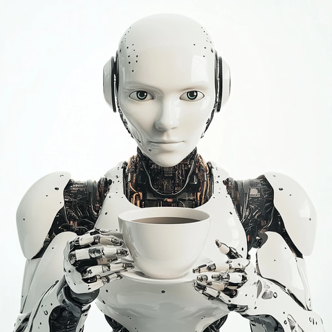 人工智能头像手握咖啡杯