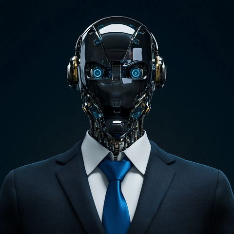 机器人正面肖像蓝色西装领带