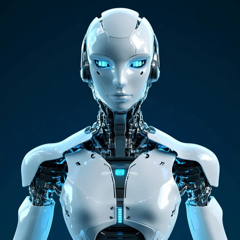 未来感人形机器人深蓝背景