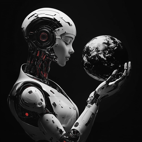 机器人女性手持地球仪