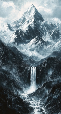 巍峨雪山与瀑布的壮丽交响