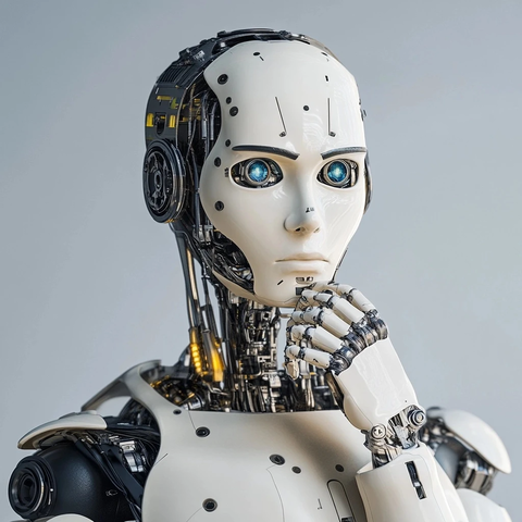 机器人手托下巴思考姿势