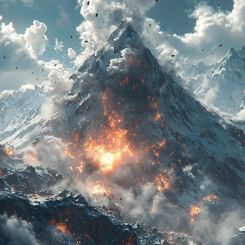 火山爆发中的雪山