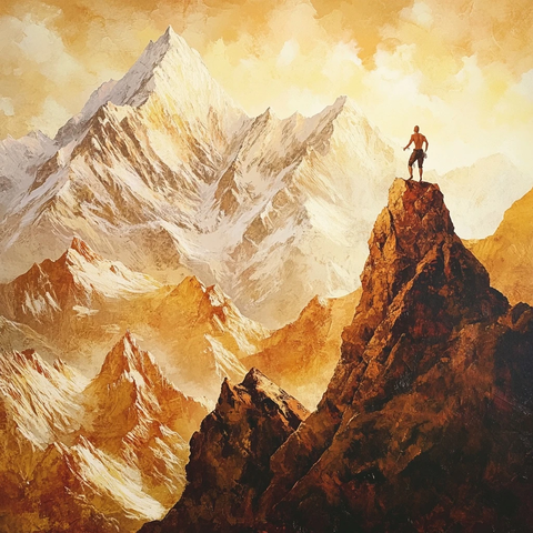 夕阳下的登山勇士