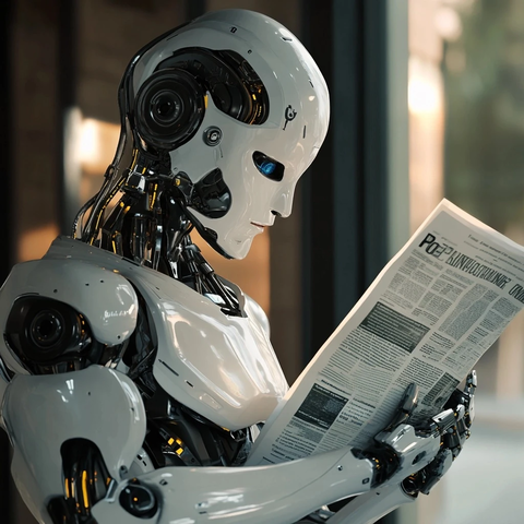 机器人阅读报纸的场景