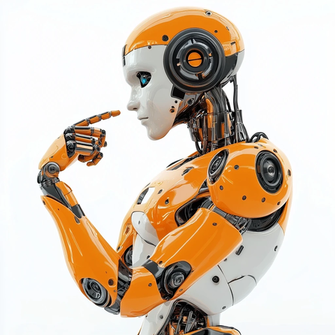 橙色机器人思考侧面图