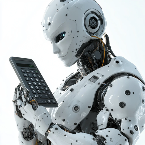 机器人手持计算器疲惫站立