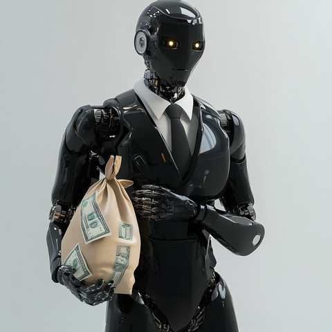 机器人持现金袋站立