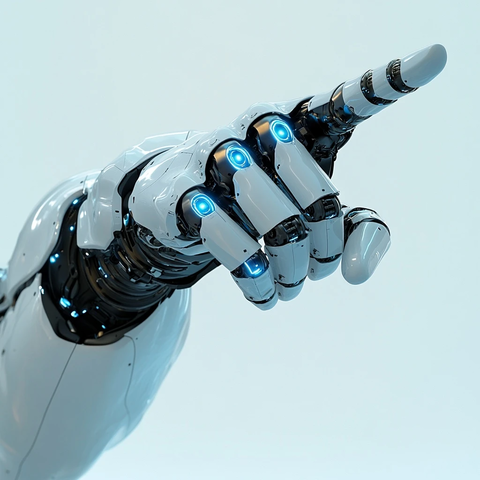 机器人手臂指向前方发光