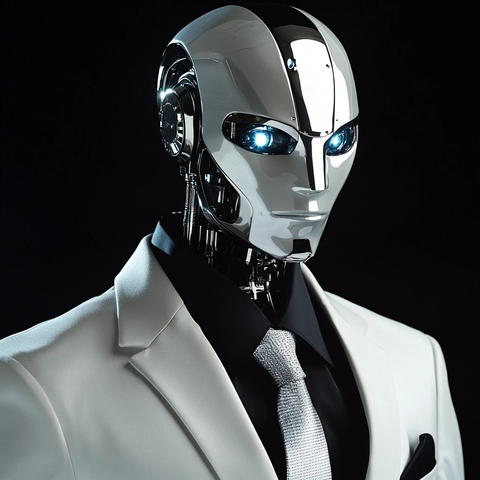 银色机器人凝视右方