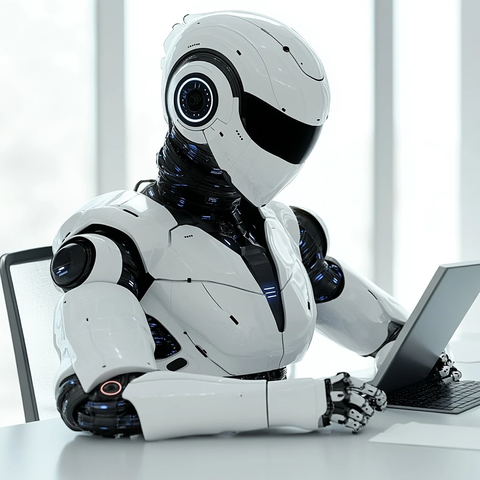 安卓机器人桌前工作场景