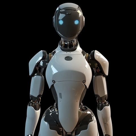 机器人秘书黑背景前视图