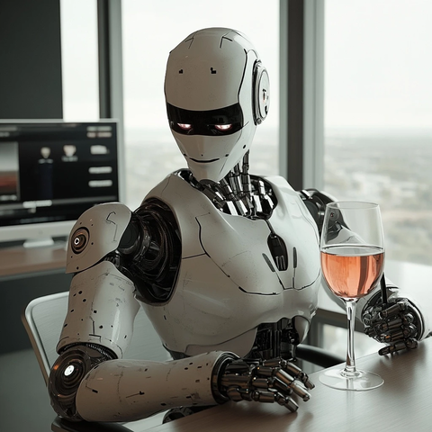 机器人办公室喝红酒看新闻