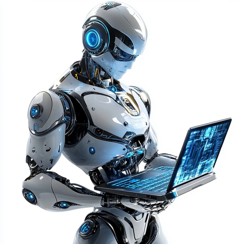 机器人手持笔记本电脑打字