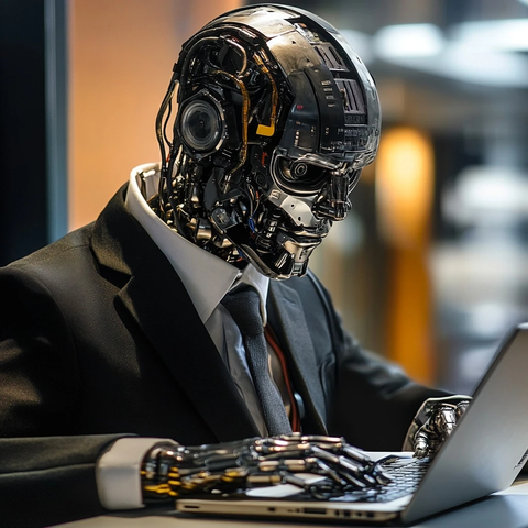 机器人穿西装操作笔记本