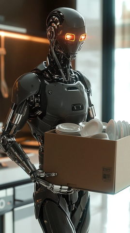 机器人搬运餐具的厨房场景