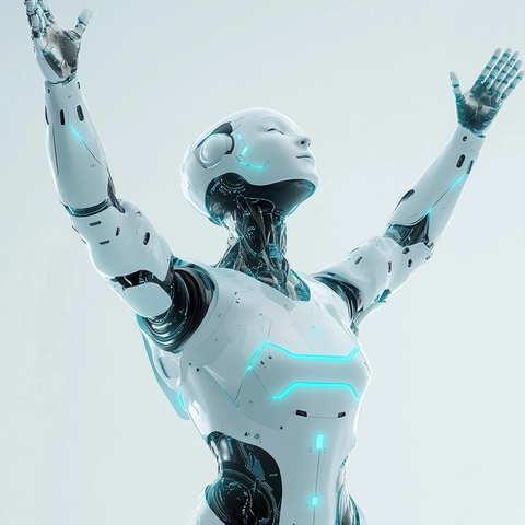 机器人胜利姿态与未来科技