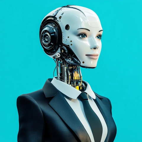 机器人销售员微笑站立