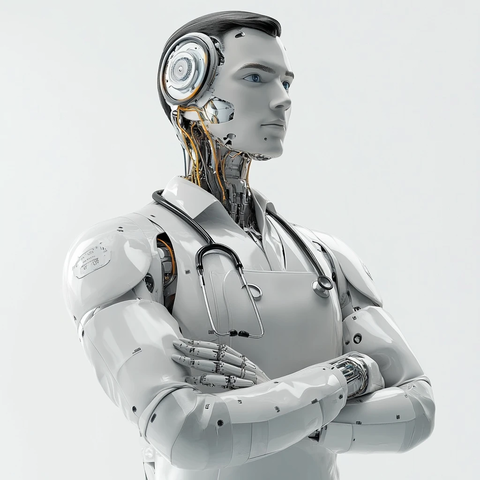 医生机器人穿白围裙站姿