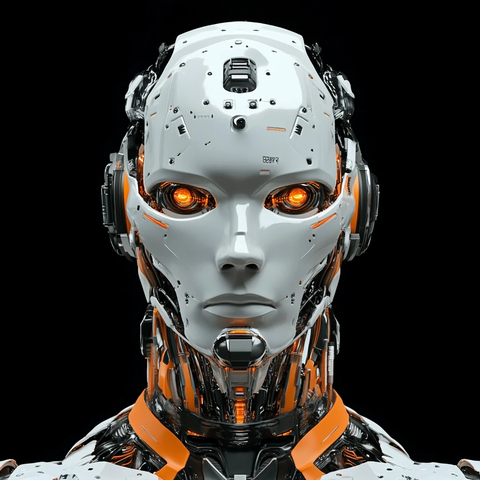 白色机器人面部特写