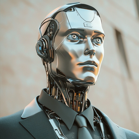 优雅机器人身着三件套西装