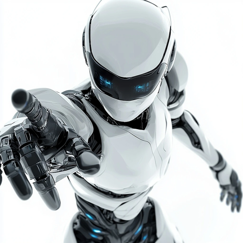 机器人向前伸手的肖像