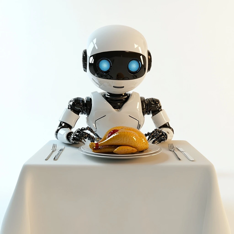 机器人餐桌旁火鸡摆放