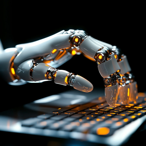 机器人手在键盘上打字