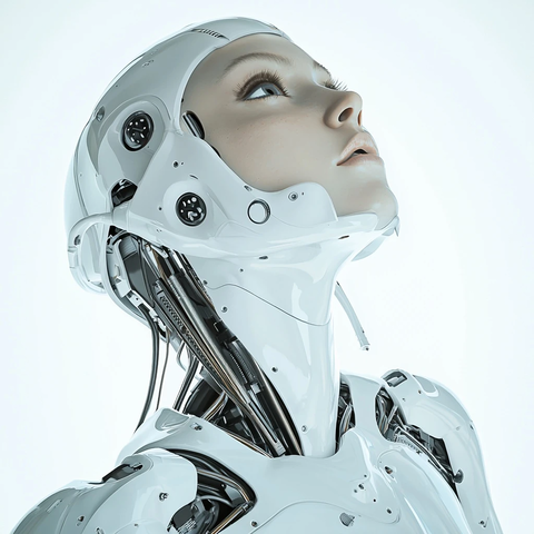 女性机器人头部与白色塑料身躯