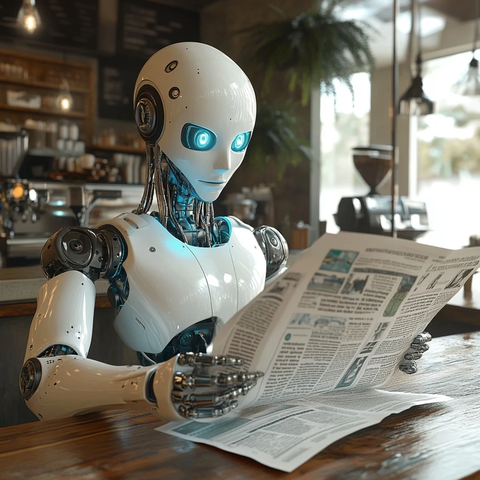 机器人咖啡馆读报纸