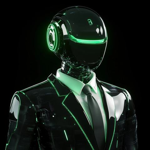 透明机器人穿荧光绿西装