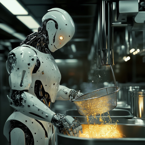 机器人下放炸篮至热油中