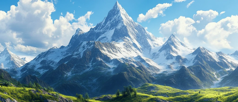 绿草如茵的山景