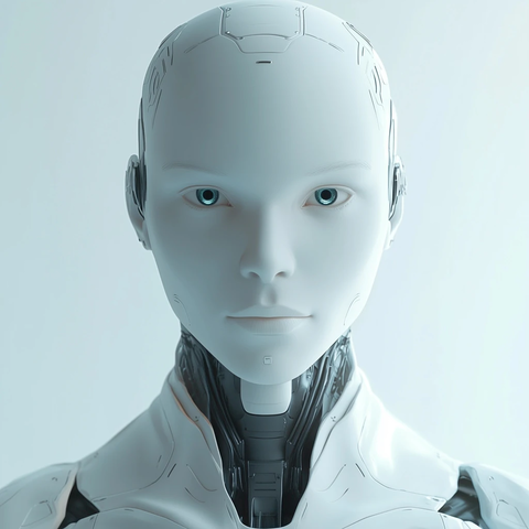 白色机器人头部特写