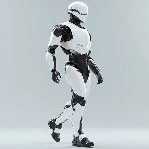 白色机器人行走灰色背景