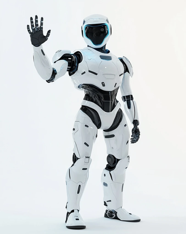 白色机器人挥手蓝